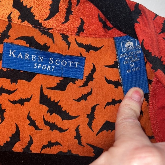 Karen Scott Vintage Holiday Halloween Bat Spooky Orange Ombré Creepy Top - Picture 3 of 5